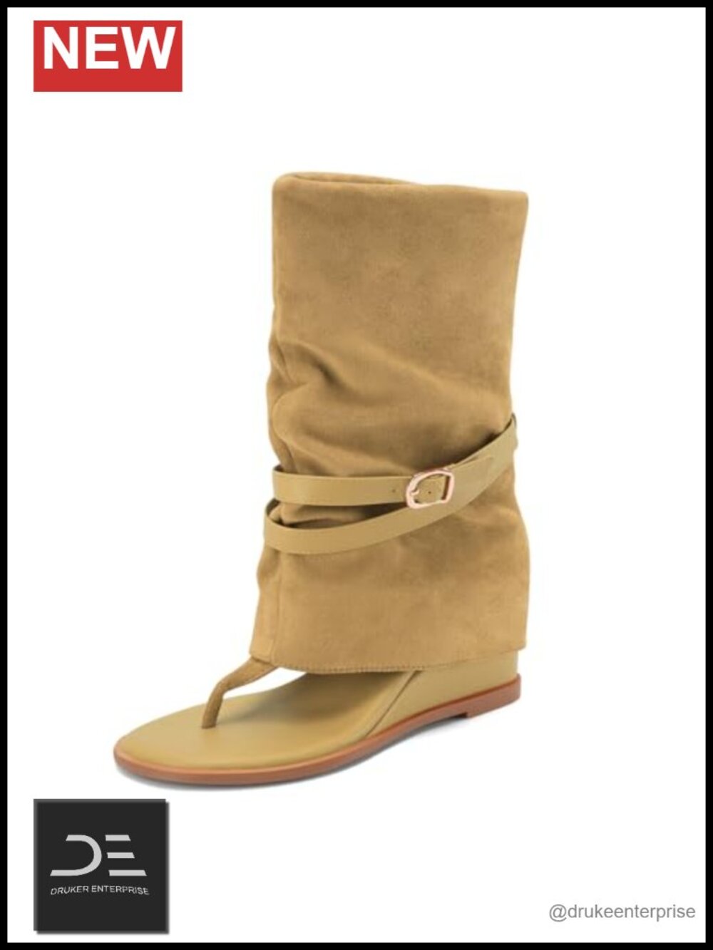 Perisis Women's Thong Wedge Heel Sandals Slouchy Boots Suede